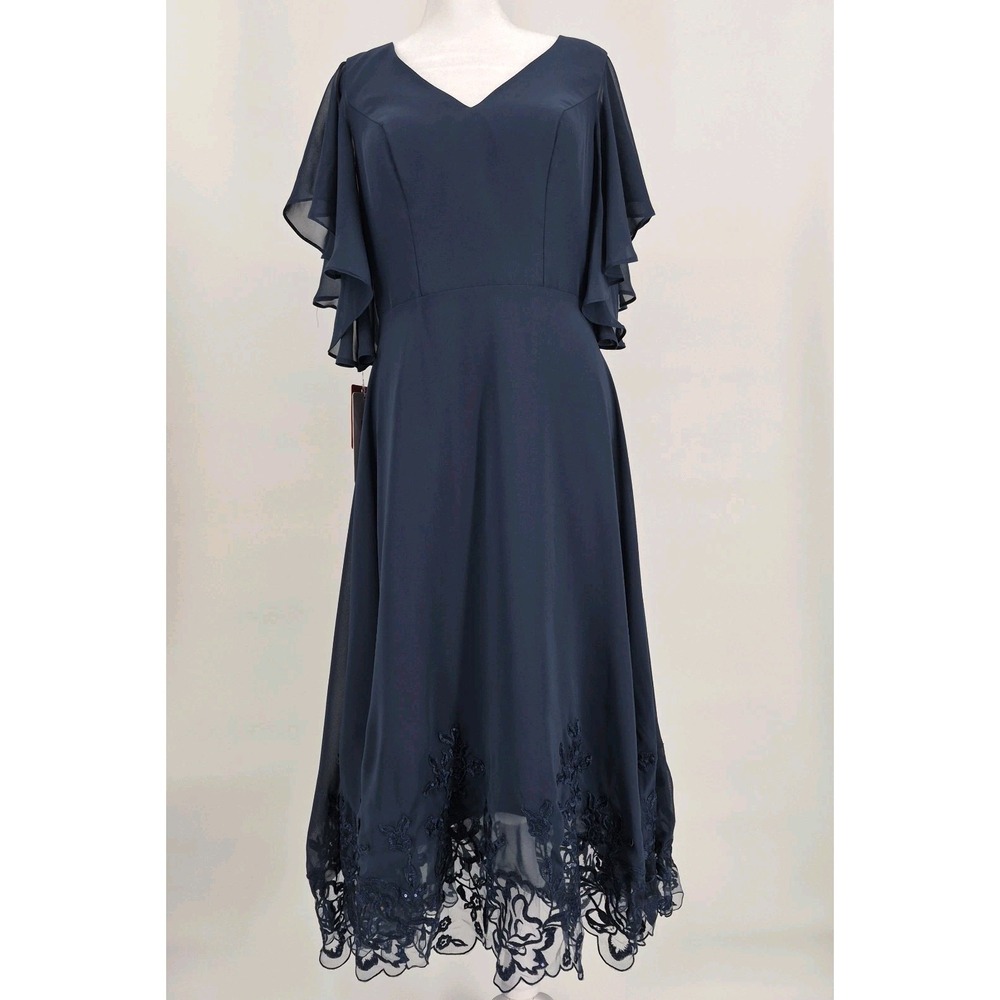 NWT JJ's House A-Line V-Neck Tea-Length Lace Chiffon Cocktail Dress Sequins Sz 8